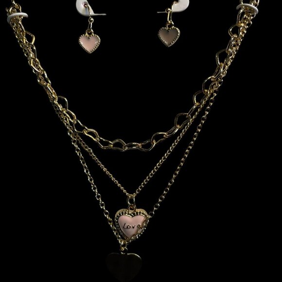 Isaac Mizrahi Gold Layered Heart Pendant Necklace/Earring Set Love Charm Dainty - Picture 10 of 10
